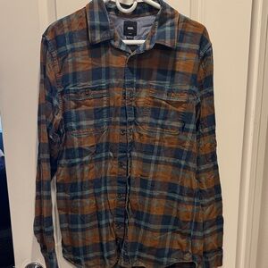 Vans Teal and Brown Plaid Button-Down Shirt